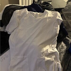 Cherokee iflex Women's V-Neck Knit Panel Top Large White